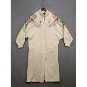 I.B. Diffusion Vintage Wool Mohair Cardigan Duster Sweater Size L Ivory